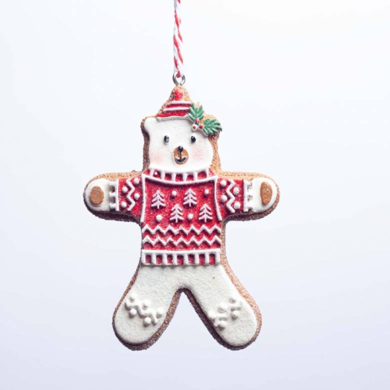 Resin Gingerbread Teddy Bear Hanging Christmas Decoration