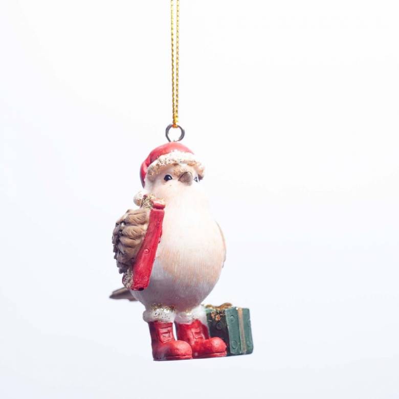 Resin Robin With Santa Hat & Boots Hanging Christmas Decoration