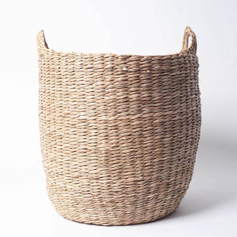 Rounded Woven Seagrass Basket With Handles H:37.5cm