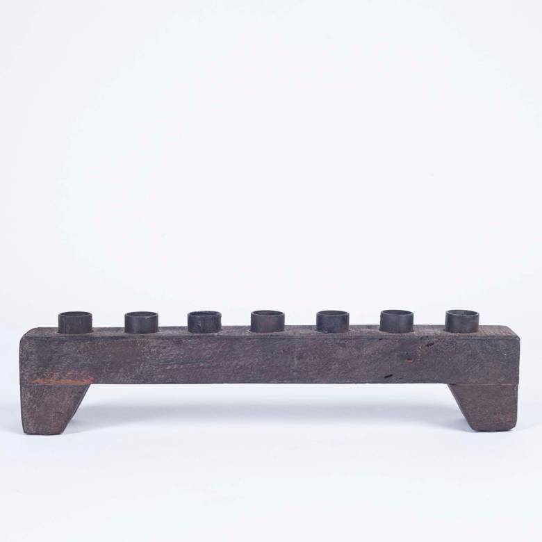 Rustic Rectangular Wooden Candle Holder With 7 Slots