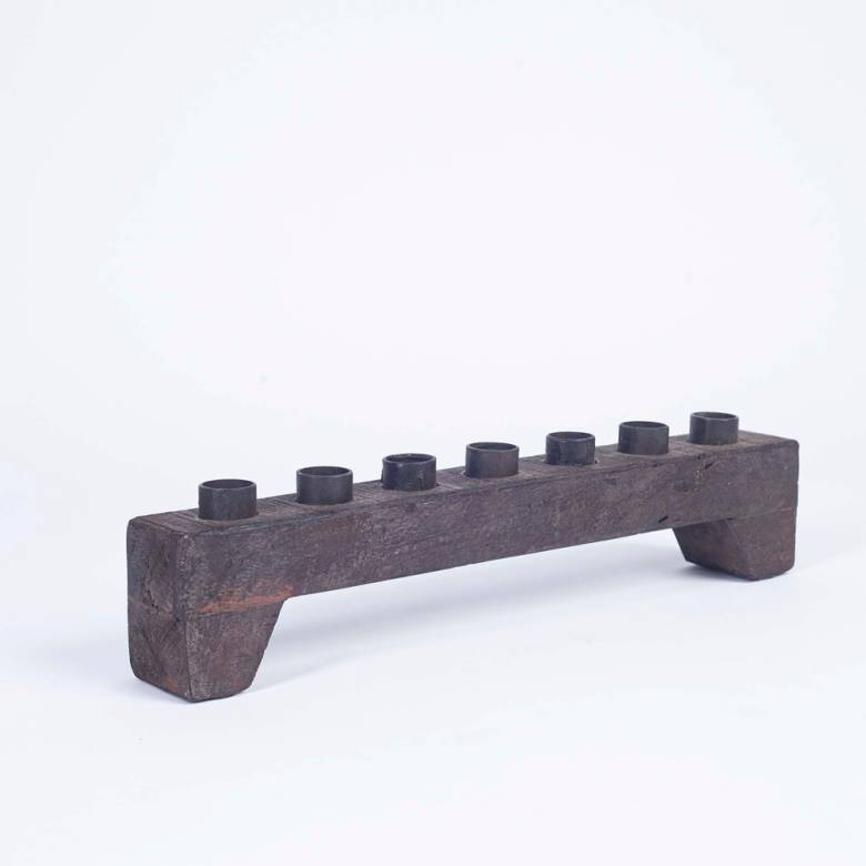 Rustic Rectangular Wooden Candle Holder With 7 Slots