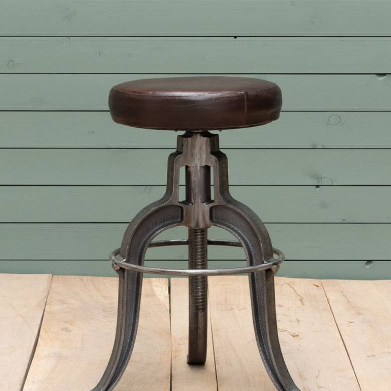 Saloon Style Metal Adjustable Stool With Leather Seat