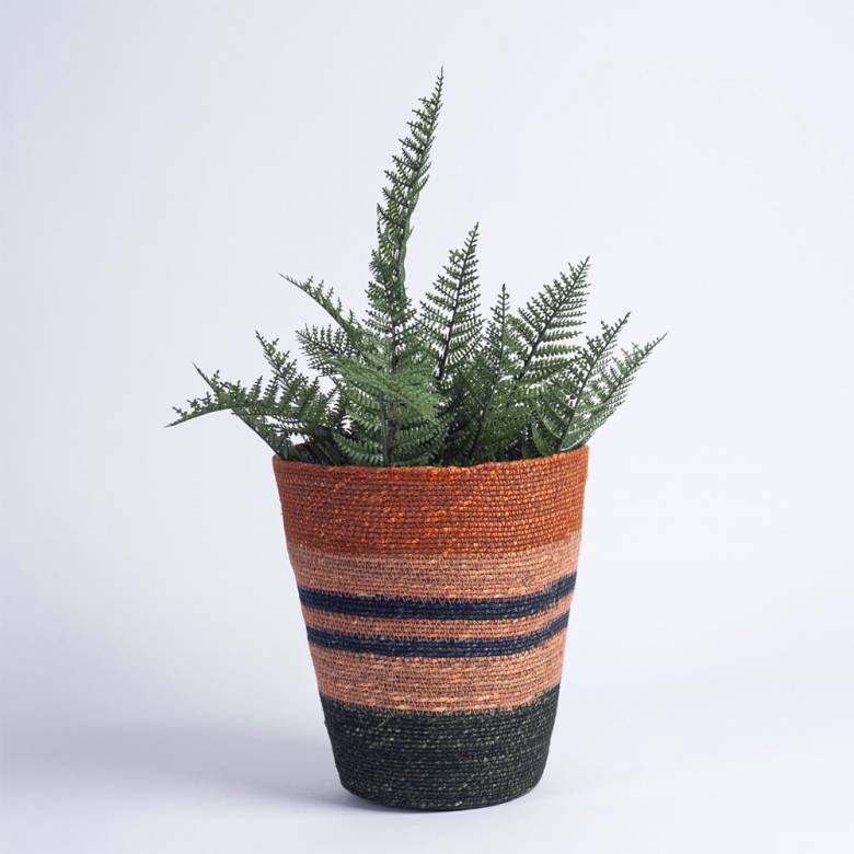 Seagrass Waste Paper Basket in Olive And Old Rose