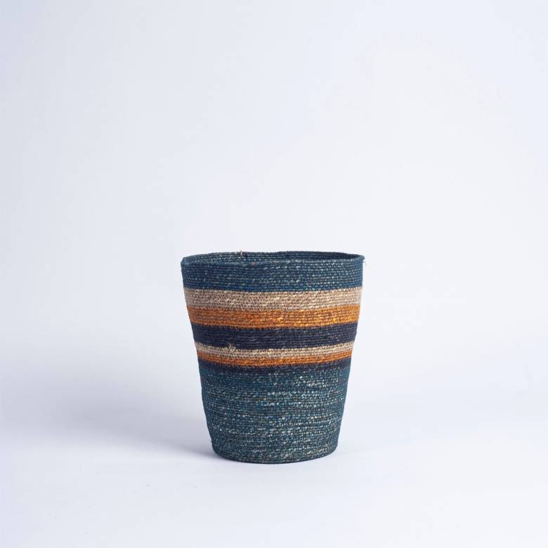 Seagrass Waste Paper Basket in Pompadour & Midnight