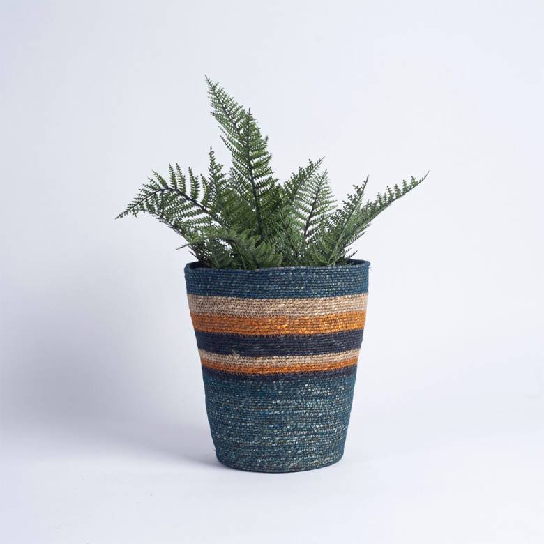 Seagrass Waste Paper Basket in Pompadour & Midnight