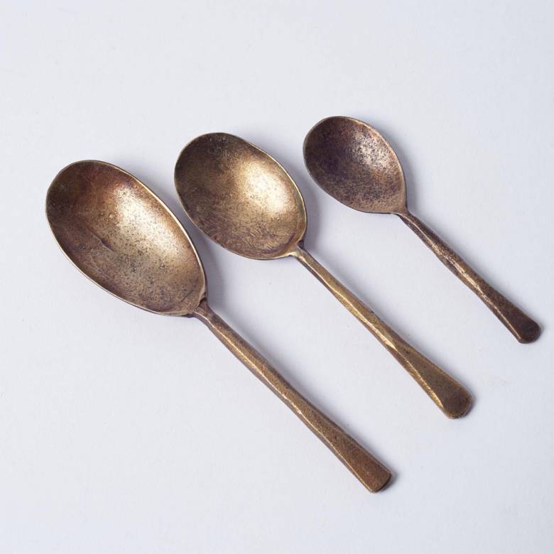 Set Of 3 Forged Metal Tea Spoons