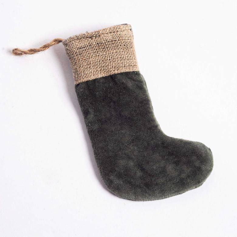 Set Of 3 Karru Mini Velvet Christmas Stockings In Forest Green