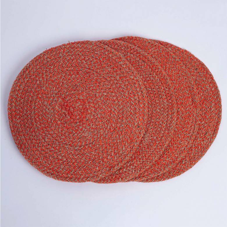 Set Of 4 Jute Placemats In Tangerine 27cm