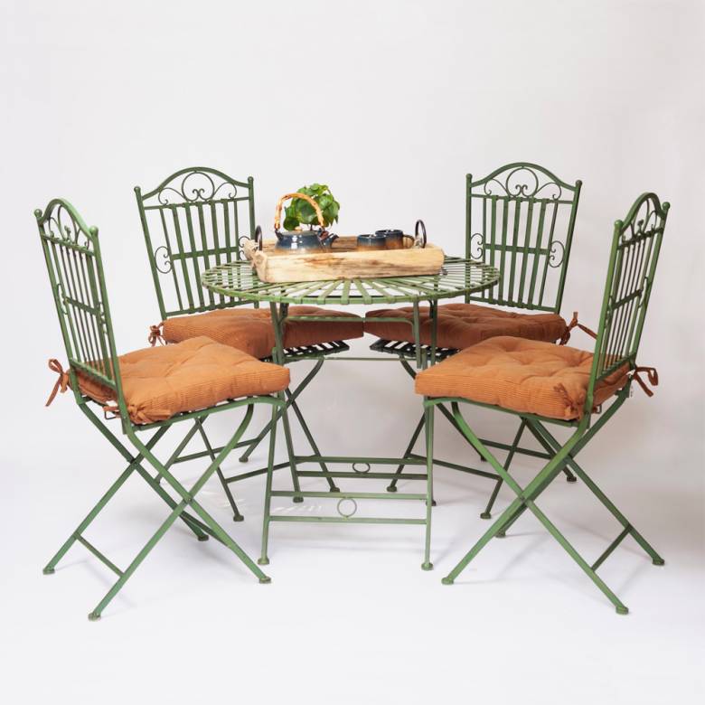 Set Of Metal Garden Table & 4 Chairs In Antique Green