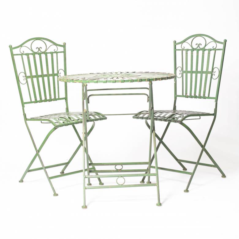 Set Of Metal Garden Table & 2 Chairs In Antique Green