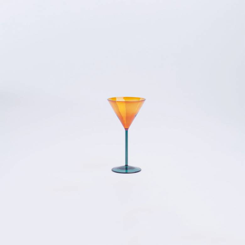 Single Martini Glass In Yellow With Green Stem