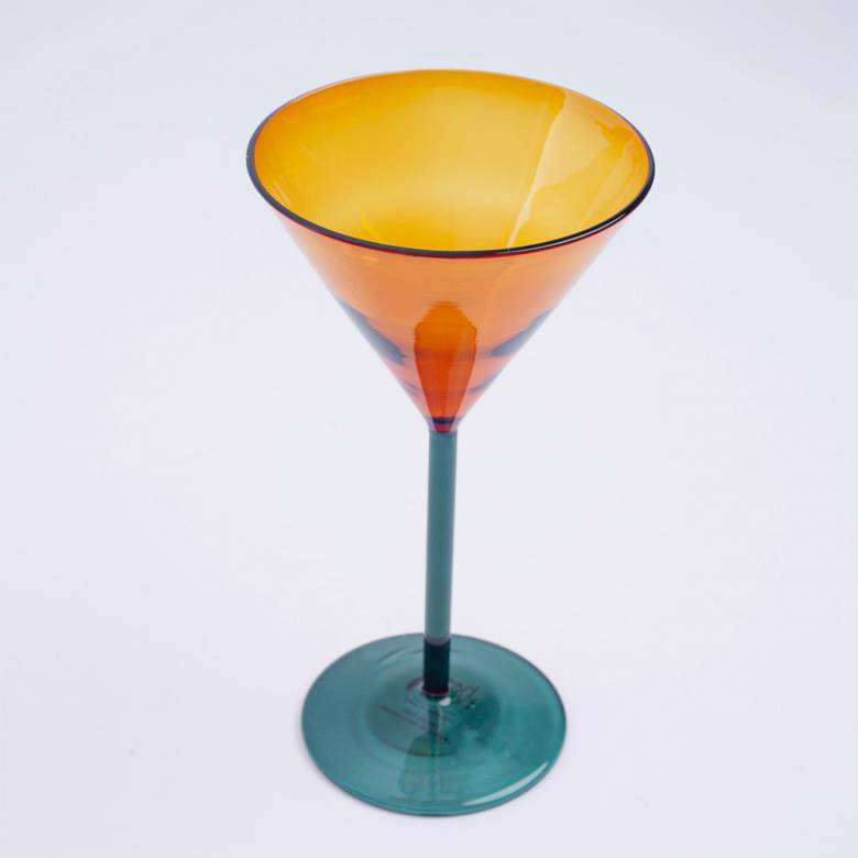 Single Martini Glass In Yellow With Green Stem