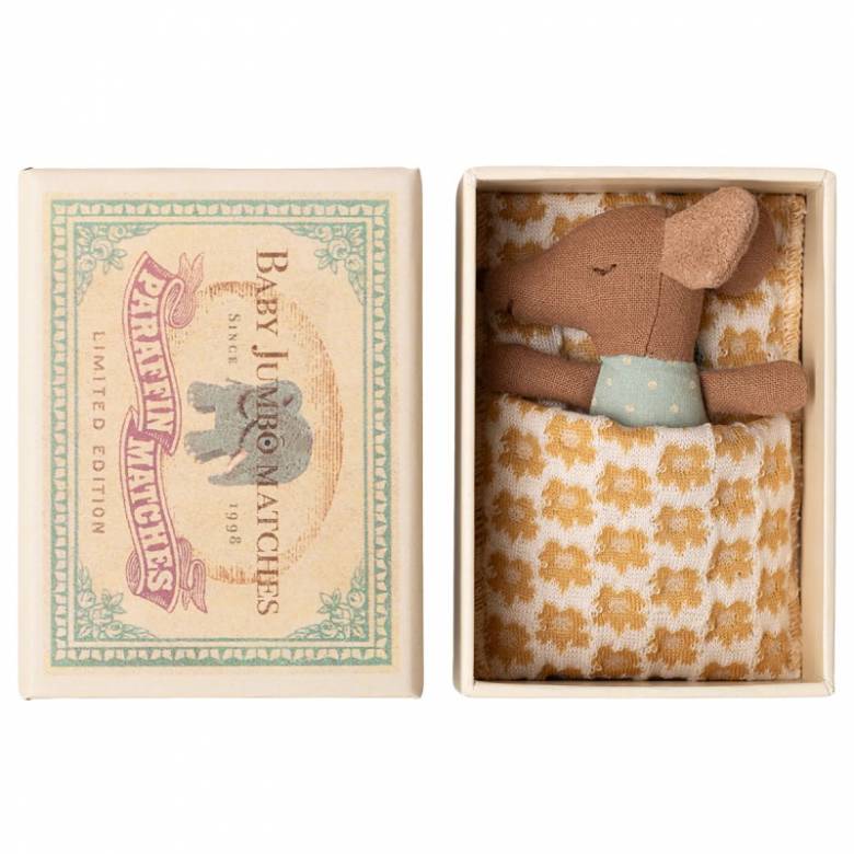 Sleepy/Wakey Baby Blue Mouse In Matchbox By Maileg 0+
