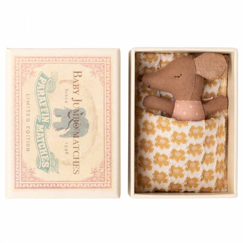 Sleepy/Wakey Baby Rose Mouse In Matchbox By Maileg 3+