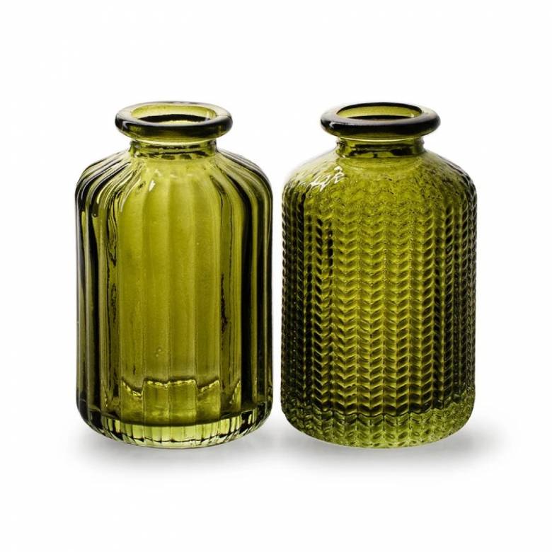 Small Single Stem Glass Vase In Moss Green
