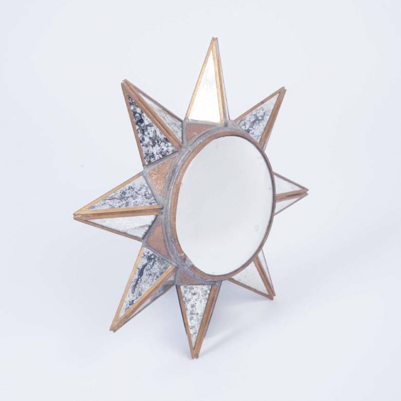Small Star Mirror With Convex Centre & Weathered Glass 34cm