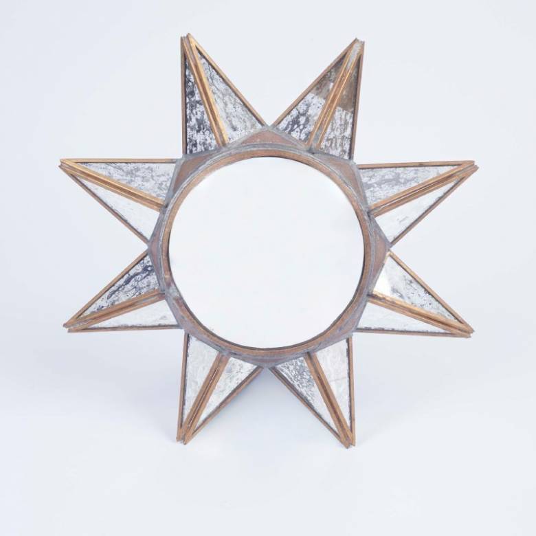 Small Star Mirror With Convex Centre & Weathered Glass 34cm