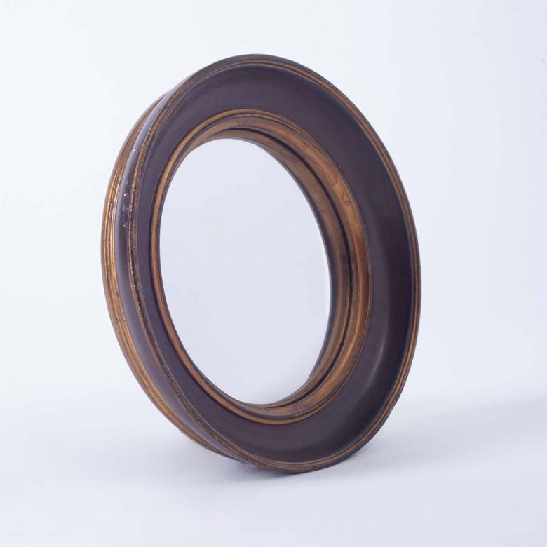 Small Black & Gold Convex Mirror With Double Edge D:17.5cm