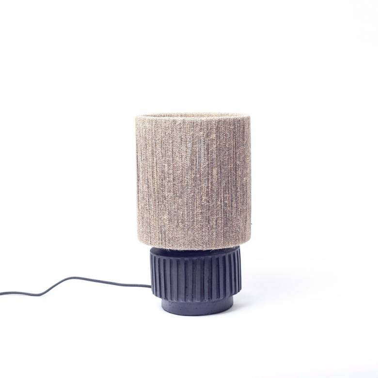 Small Black Terracotta Table Lamp With Jute Shade H:32cm