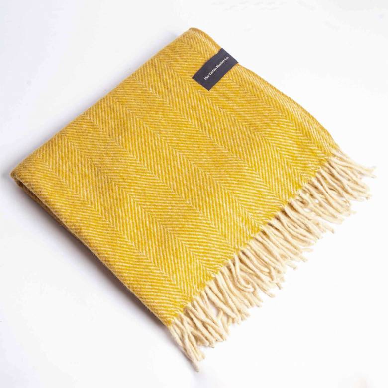 Small Blanket In Mustard Herringbone Recycled Wool