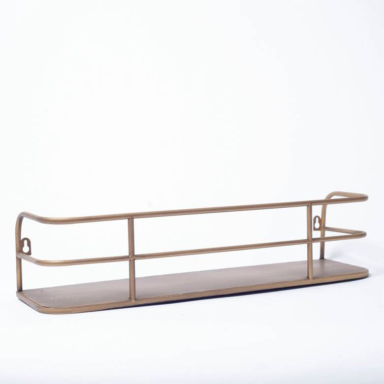Small Gold Wall Mounting Metal Shelf With Rails 55x15cm