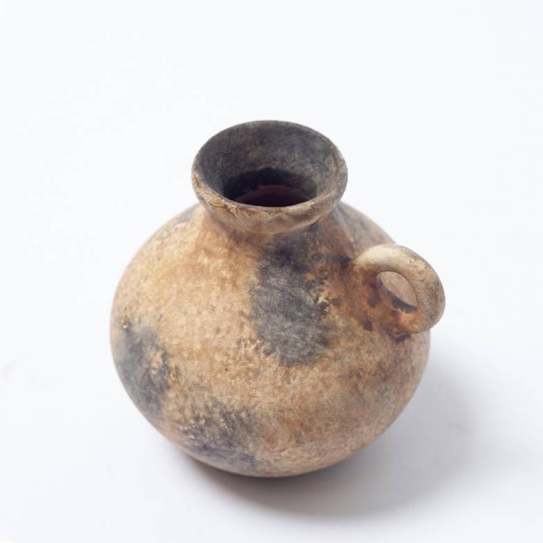 Small Mottled Multi-Colour Terracotta Vase With Tiny Handle