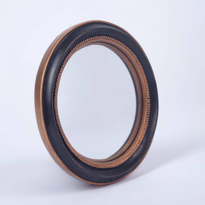 Small Round Black & Gold Convex Mirror With Beading D:19cm