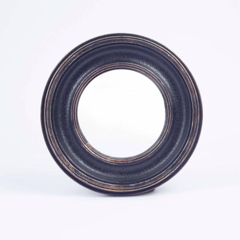 Small Round Convex Mirror With Black Patina D:23.5cm