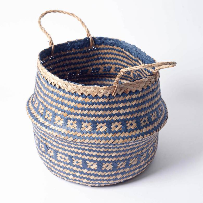 Small Seagrass Storage Basket In Navy Blue