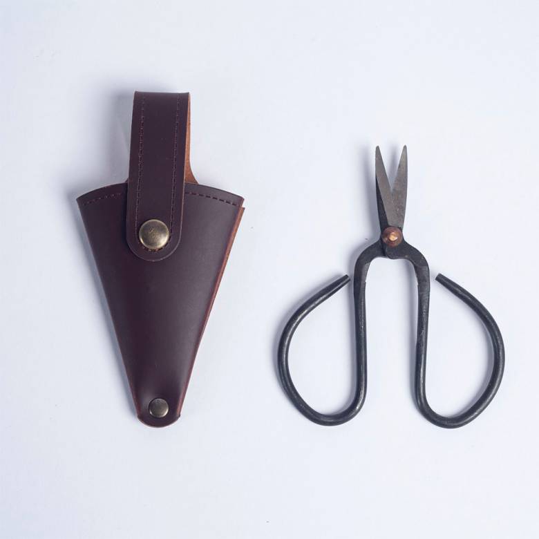 Small Traditional Gardening Scissors In Recycled Leather Pouch