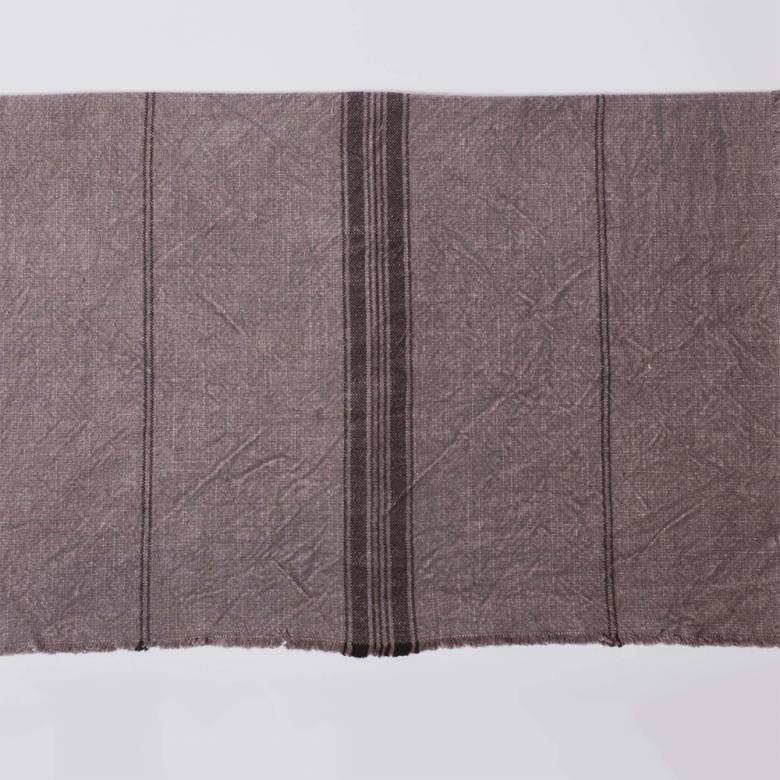 Striped Cotton Tea Towel With Fringing In Grey