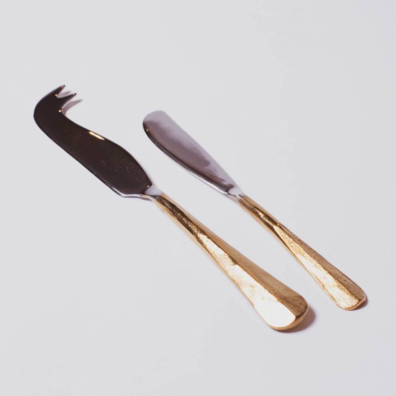 Set Of 2 Cheese & Butter Knife Set In Brushed Gold