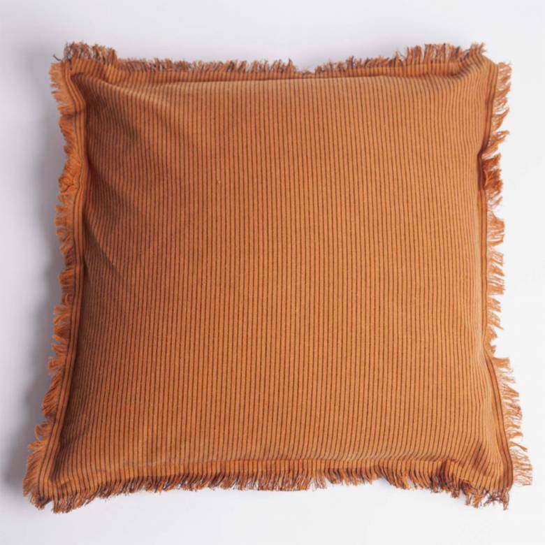 Square Cushion In Striped Almond With Fringing 50x50