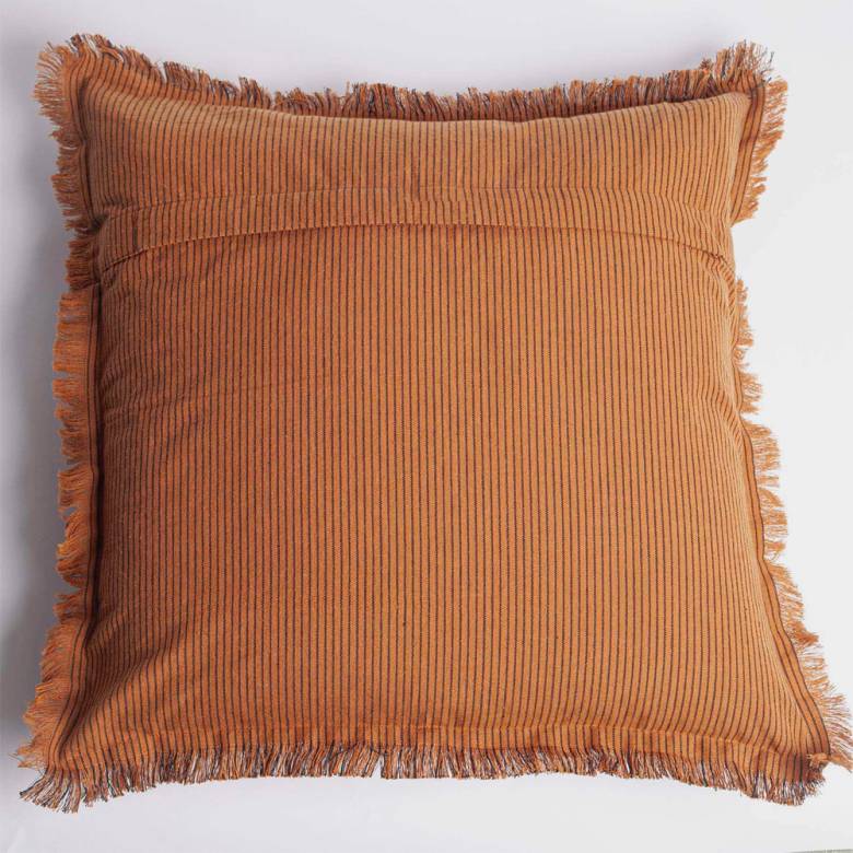 Square Cushion In Striped Almond With Fringing 50x50