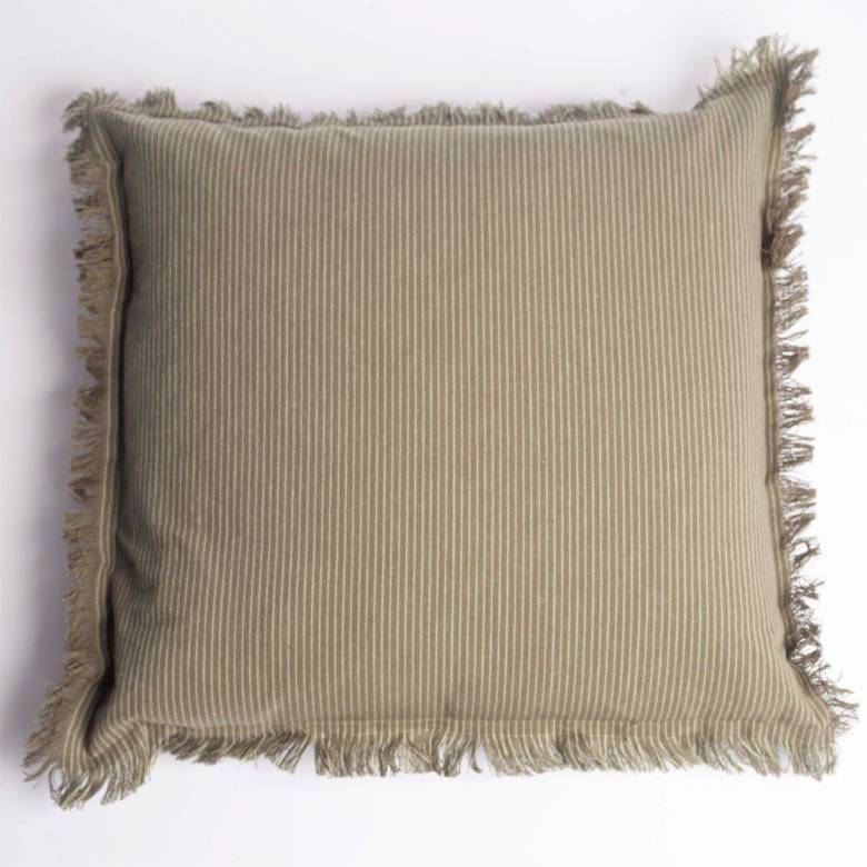 Square Cushion In Striped Jade With Fringing 50x50