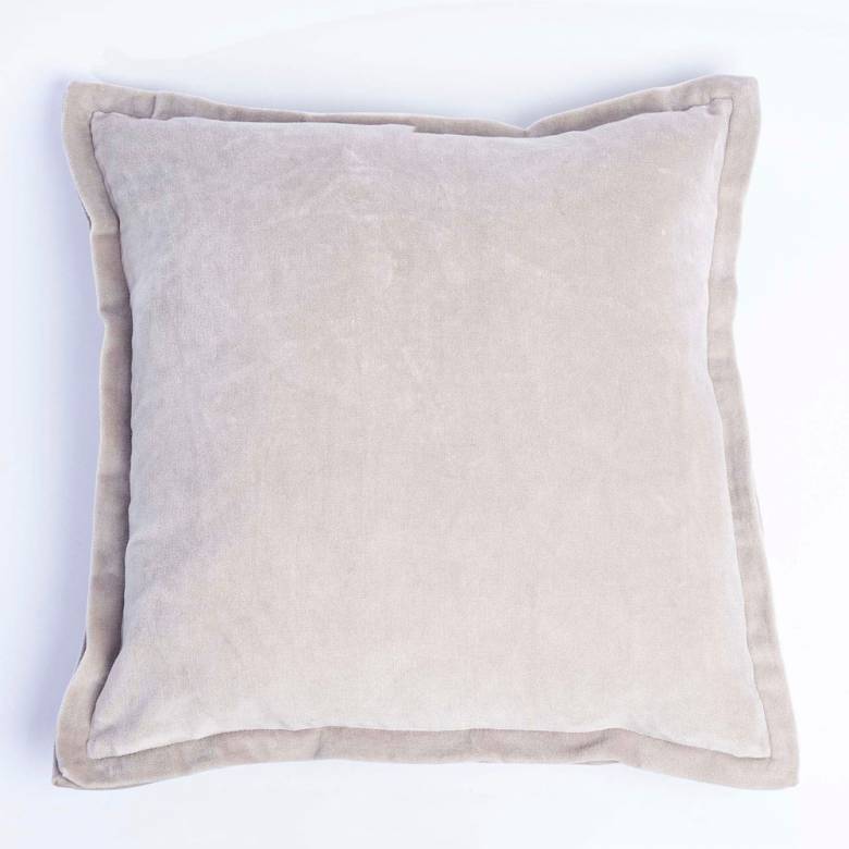 Square Velvet Cushion With Seamed Trim In Greige 50x50