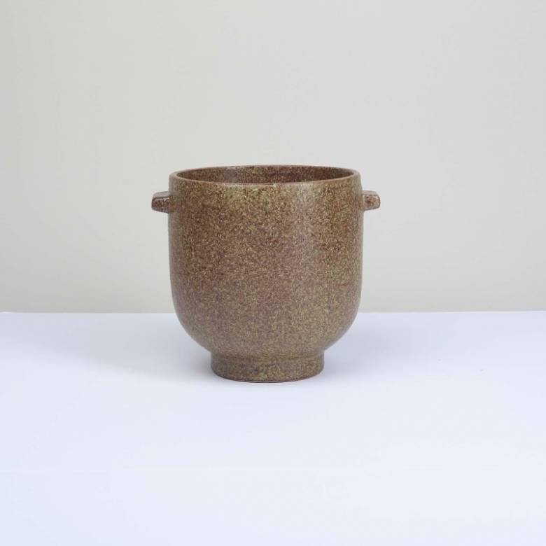 Stoneware Flower Pot With Small Handles In Olive