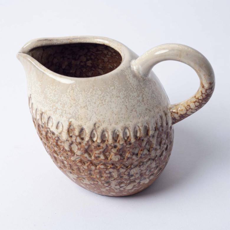 Textured Two Tone Leaning Stoneware Jug