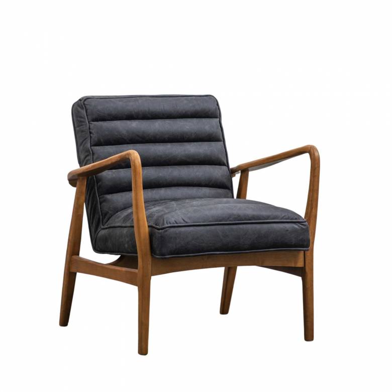 The Auto Oak Armchair in Distressed Ebony Leather