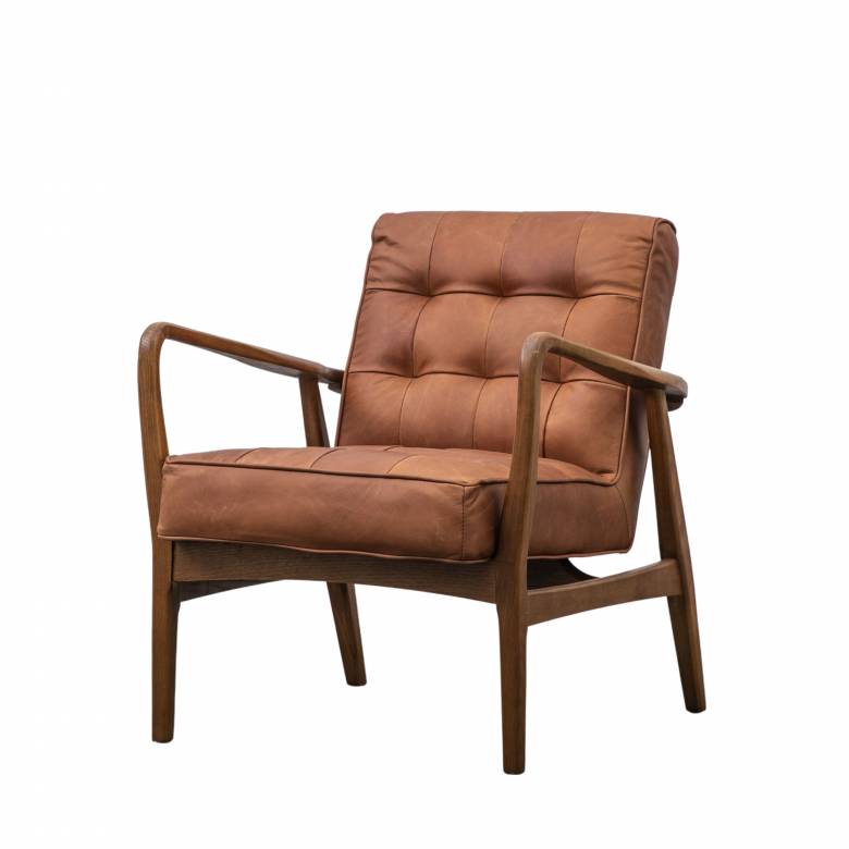 The Olsen Oak Armchair in Distressed Brown Leather
