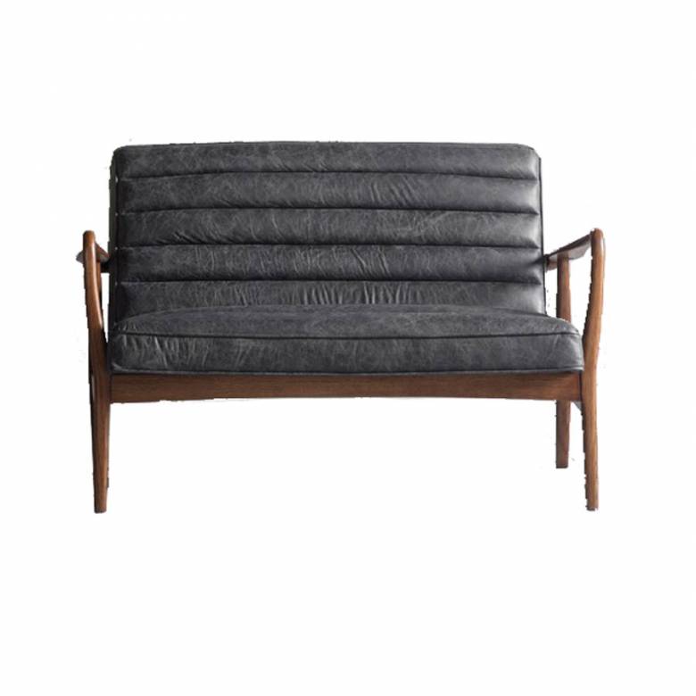 The Auto - 2 Seater Sofa in Ebony Leather and Oak Frame