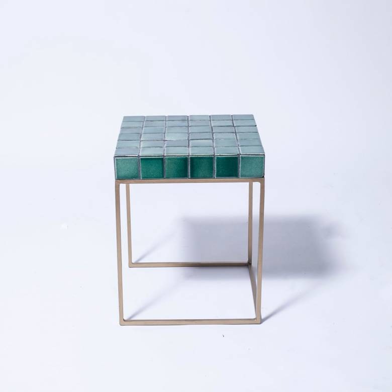 Green Tile Topped Side Table With Brass Frame
