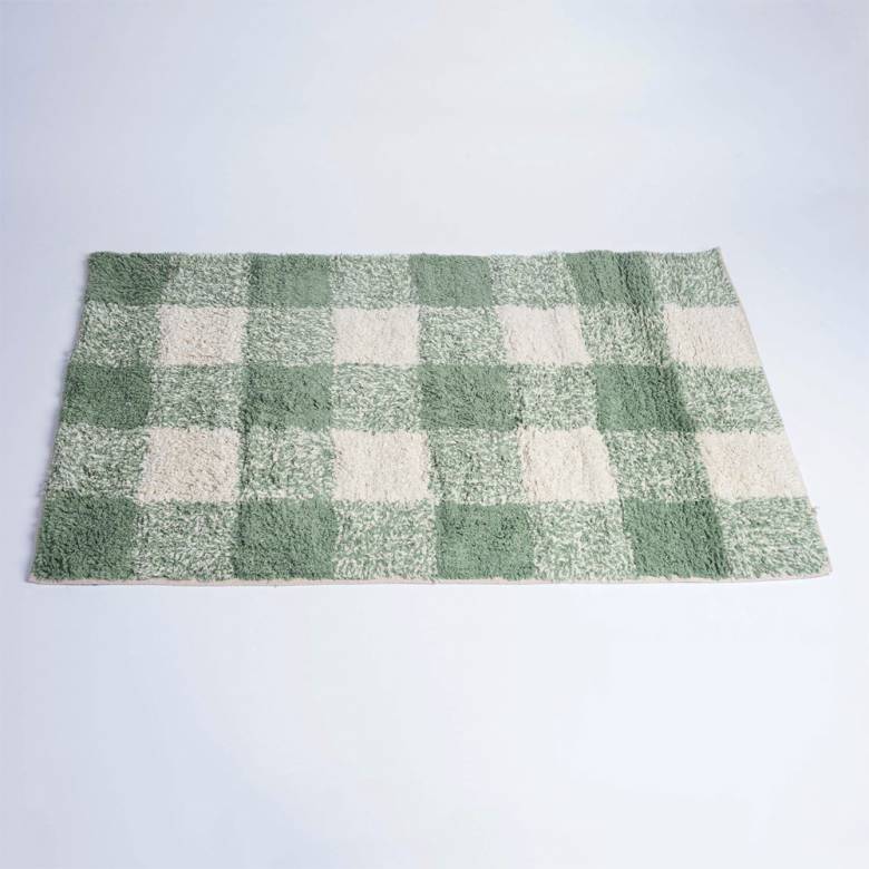 Tufted Bath Mat In Green & White Check