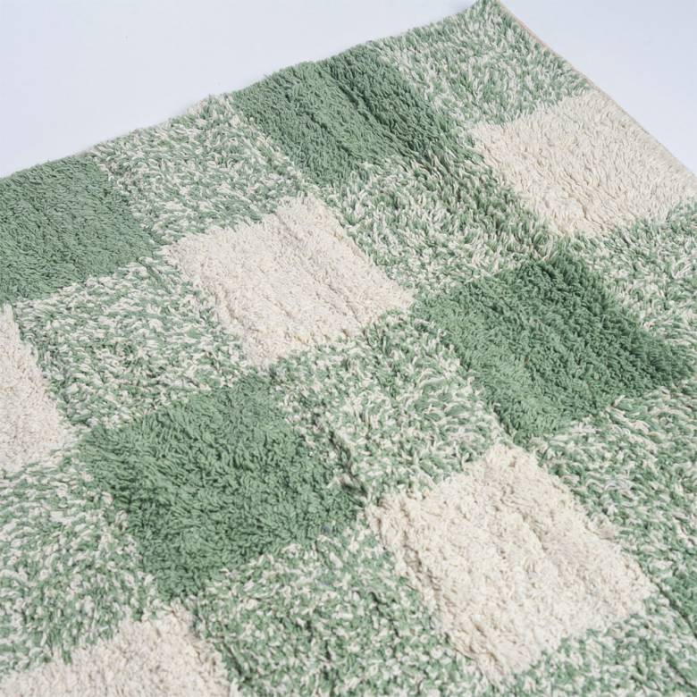 Tufted Bath Mat In Green & White Check