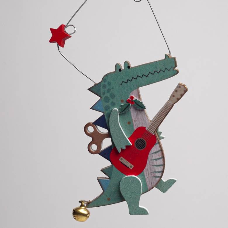Wooden Animal With Instrument Hanging Christmas Decoration