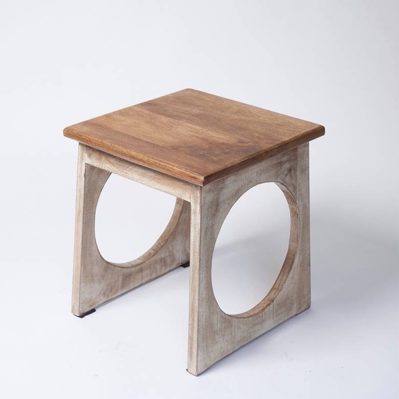 Wooden Side Table With Circular Cut Out H:46cm