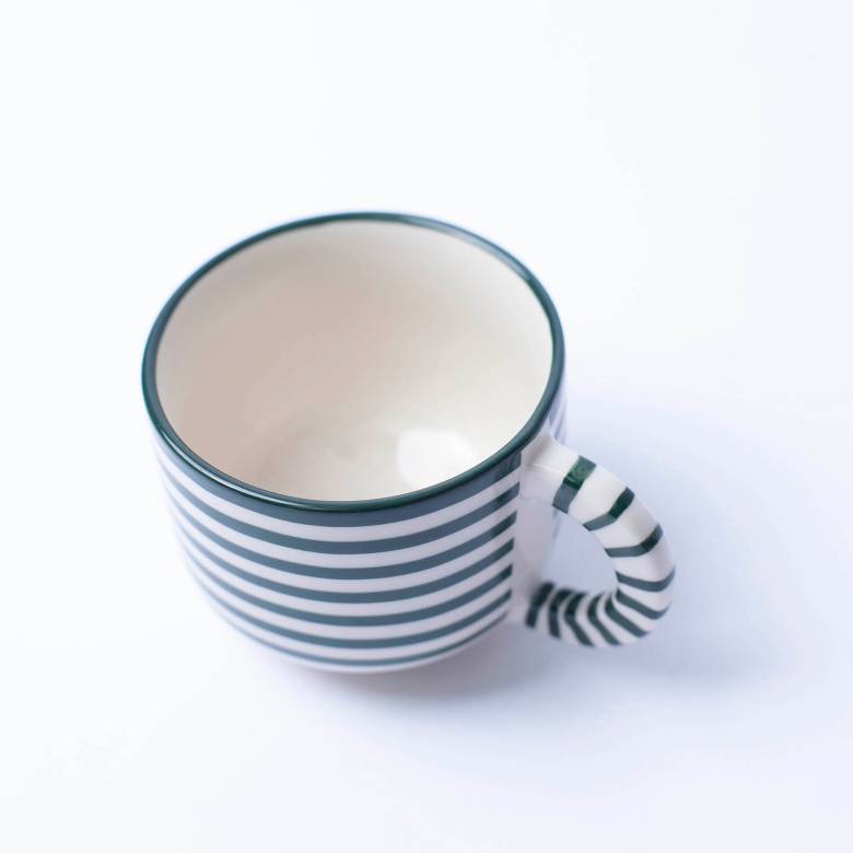 Small Mug With Green Stripe Pattern H:6.5cm