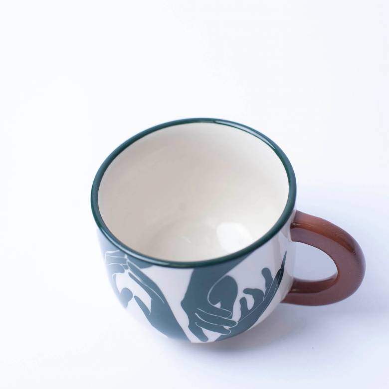 Small Mug With Green Hand Print & Brown Handle H:6.5cm