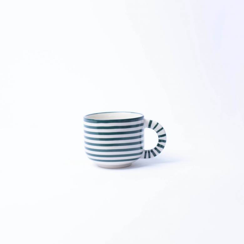Small Mug With Green Stripe Pattern H:6.5cm