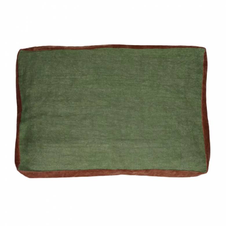 Alpha Rectangular Linen Cushion In Green & Pink Trim 60x40cm